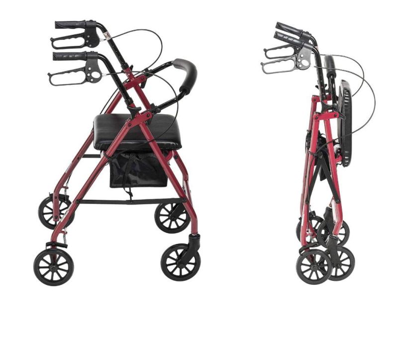 Classic Medical Aluminum Rollator Walker, 4 Wheel Foldable Disabled Scooter with Seat Bag