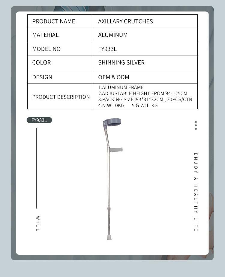 Arm Walking Cane Lightweight Aluminum Underarm Elbow Crutches Adjustable Disabled Walking Crutch