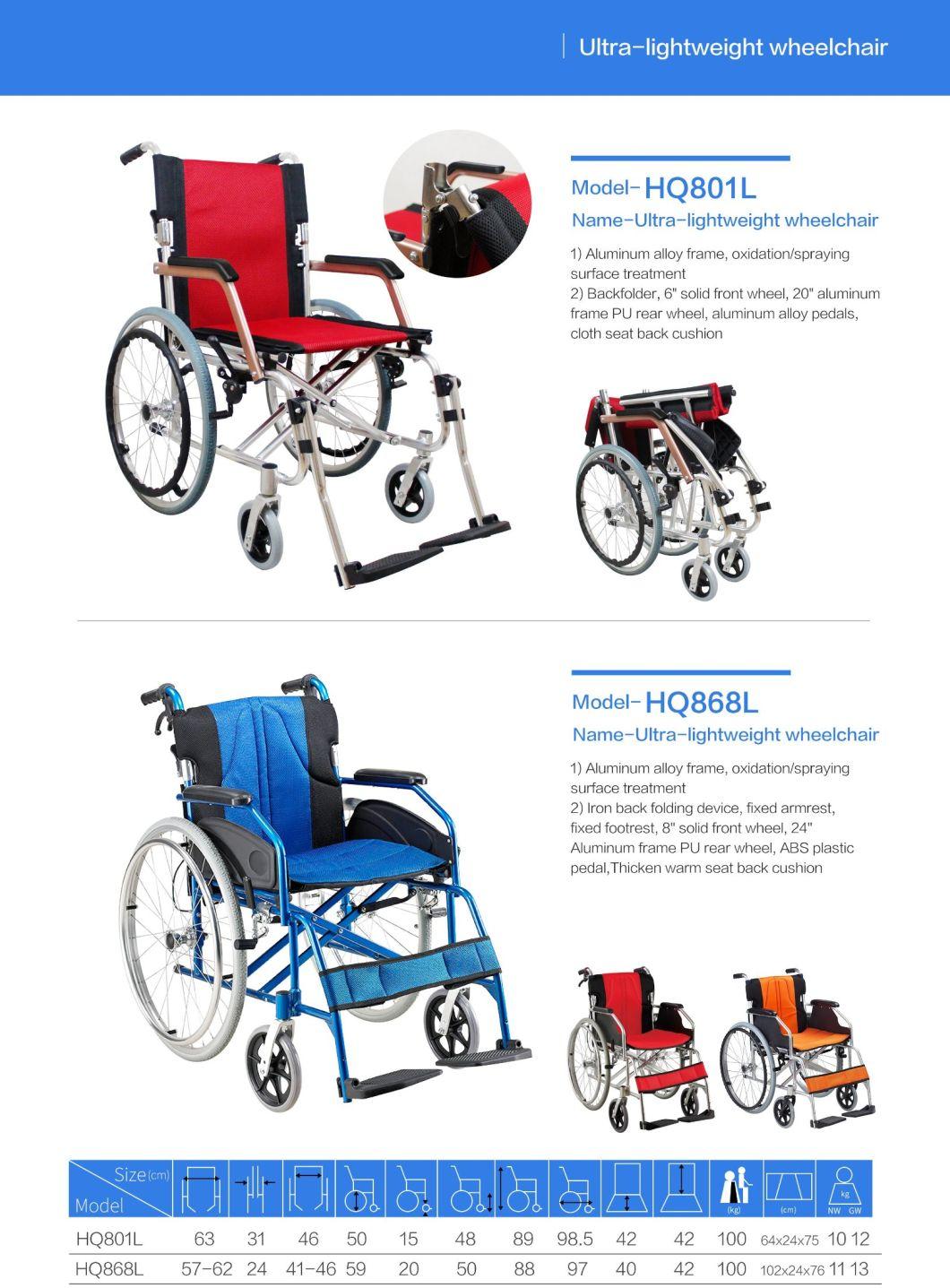 Portable Lightweight Aluminum Transport Manual Wheelchair for Disabled and Elderly