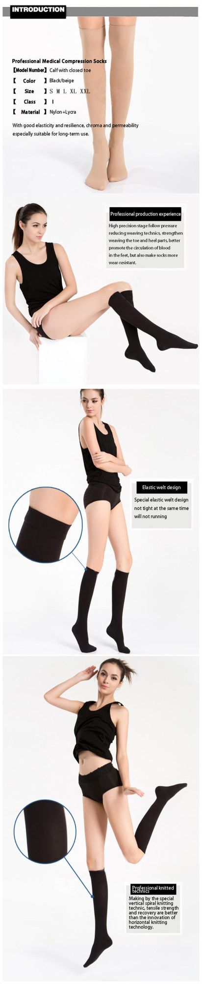 High Elastic Nylon Anti Embolism Compression Socks 23-32mmhg Stockings