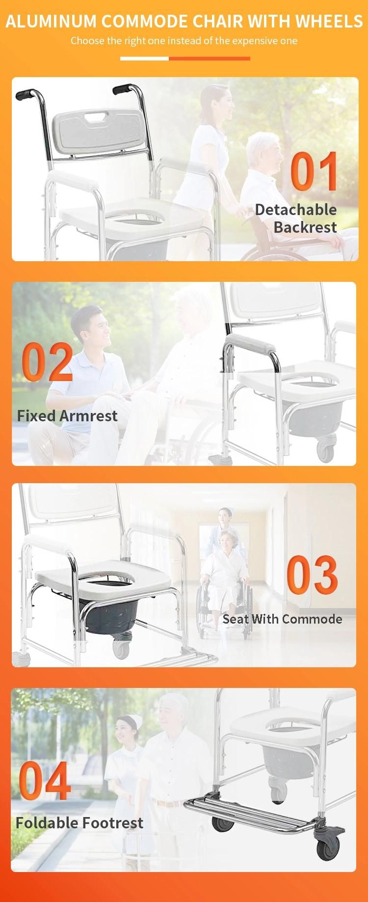 Aluminum Shower Seat with Wheel Bathroom Stable Commode Chair with Seat and Castor Toliet Chair Commode Chair Transport Chair