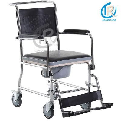 Hospital Elderly People Manual Foldable Commode Wheelchair with Toilet Bath