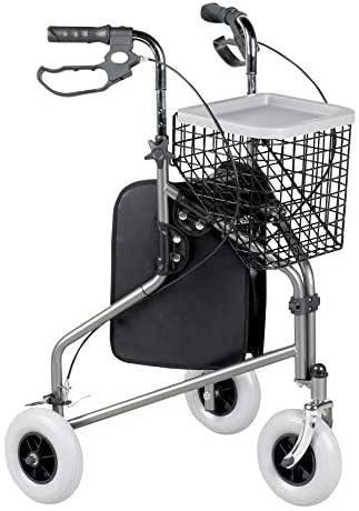 Rollator - Steel Frame Foldable 3 Wheel Walker, Carry-on Bag and Lockable Brakes Disabled Scooter