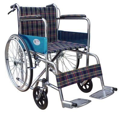 Medical Equipment Cheap Price Basic Steel Wheelchair with Fixed Footrest