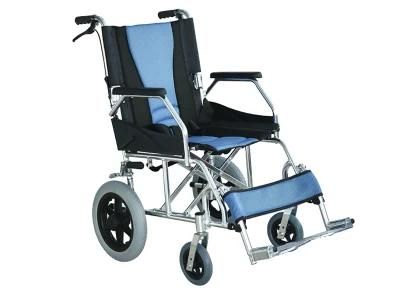 Blue Color Cushion New Design Easy Carry Adjustable Footrest Aluminum Wheelchair Double Cross Bar Lightweight Easy Fold Wheel Chair Get CE FDA