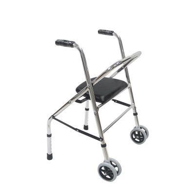 2 Wheels Adult Walkers with Seat Aluminum Lightweight Foldable Mobility Walking Aid