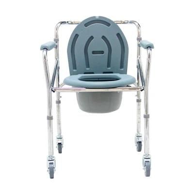 Lightweight Commode Bucket Anti-Slip Adjustable Foldable Toilet Chair Commode with Wheels