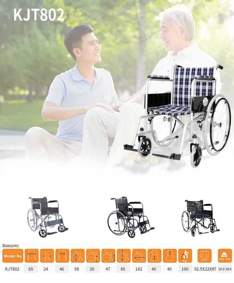 Fix Armrest and Footrest Wheel Chair Grey Color Frame Wheelchair Nylon Cushion 8inch Front Castor 24 Inch Wheel with 18 Inch Seat Width Fs809 Standard Chair