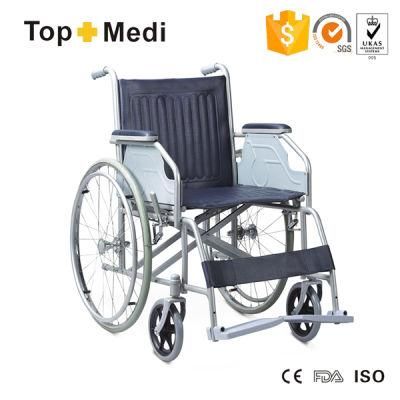 Outdoor Lightweight Wheelchair with Powder Coating Steel Frame