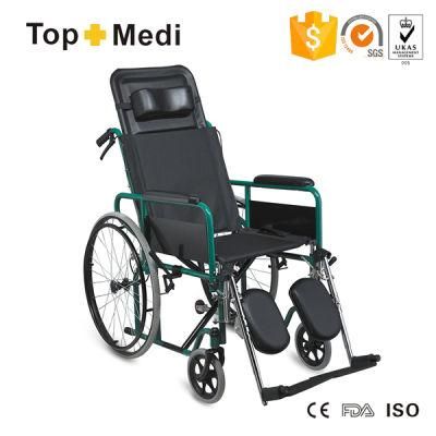 Topmedi Reclinning Back Steel Wheelchair with Neck Cushion
