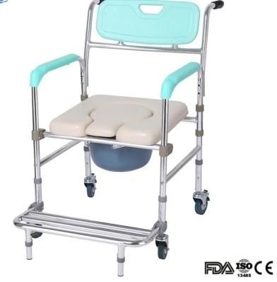 Folding Aluminum Commode Chair with Wheels for Elderly