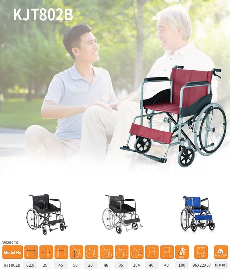 Folding Steel Wheelchair for Elderly Disabled Person Cheapest Basic Wheel Chair Hot Sale Hospital Orthopaedics Manual