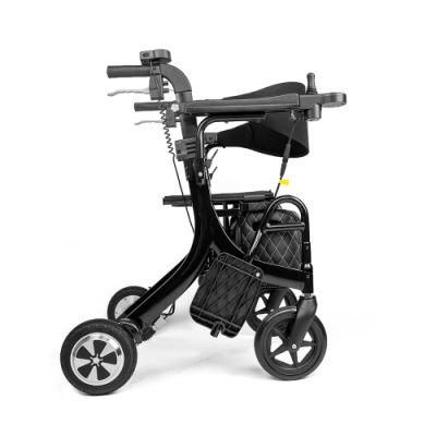 High Quality Lightweight Folding Aluminum Four Wheel Electric Rollator Walker with Foot Rest for Adult