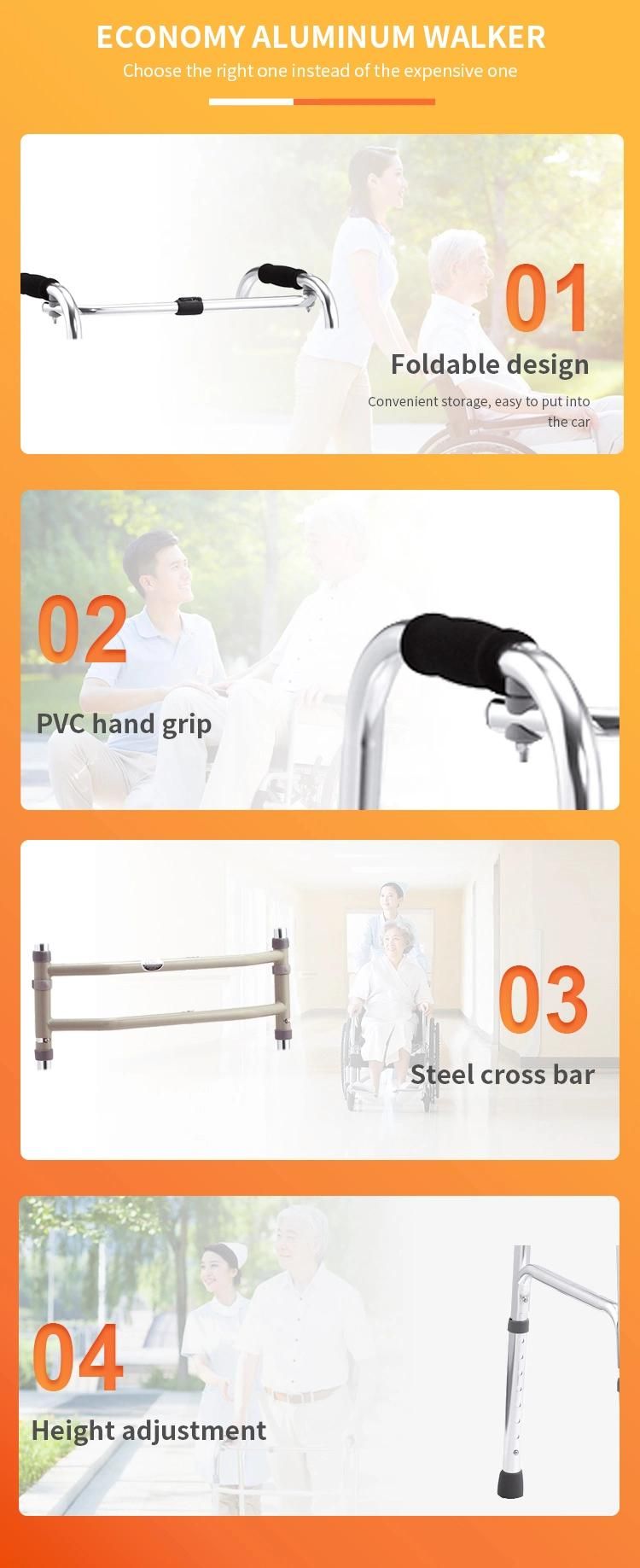Hot Selling Economy Base Two Bar Aluminum Walker PVC Handle Easy Carry portable Rehabilitation Medical Equipment for Elder and Patient Weight Capacity 100kgs