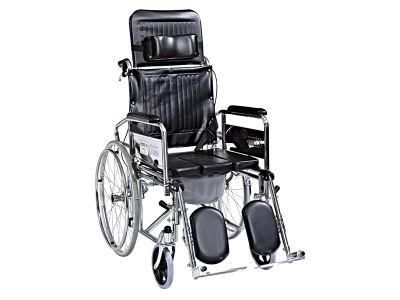 Chrome Cover Frame Steel Manual Wheelchair PVC Hard Cushion Detachable Footrest 8inch Front Castor 24inch Rear Wheel Wheel Chair for Elder