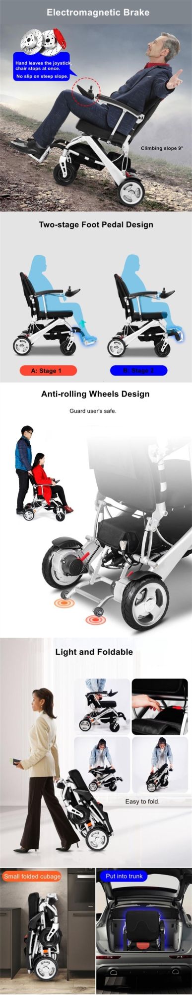 250W Brushless Motor Light Folding Electric Reclining Wheelchair