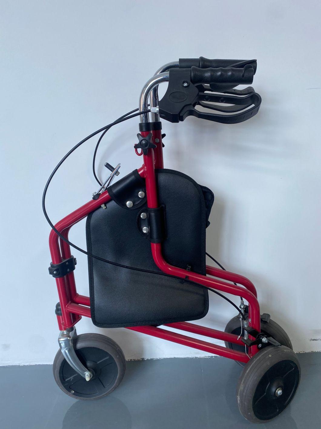 Rollator - Steel Frame Foldable 3 Wheel Walker, Carry-on Bag and Lockable Brakes Disabled Scooter