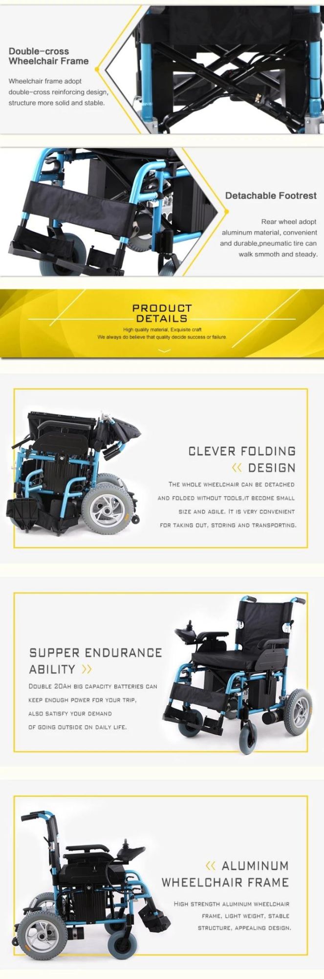 Medical Equipment Ce ISO Customized Handicapped Folding Power Electric Wheelchair