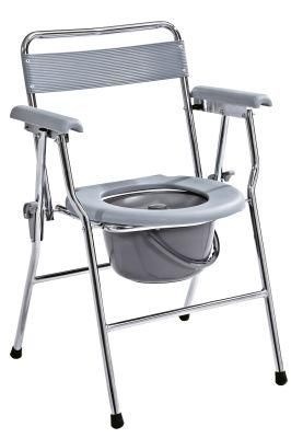 Steel Chromed Frame Steel Basic Commode Seat Fixed Armrest Non-Height Adjust Hospital Folding Commodechair Steel Commode Chair