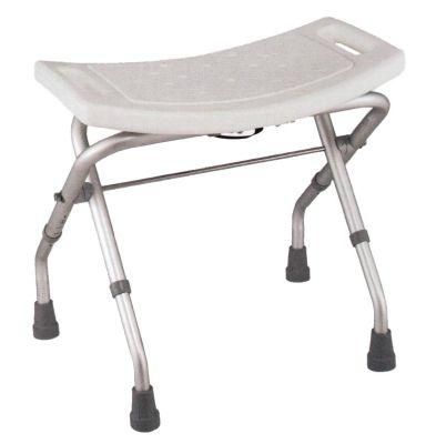 Aluminum Folding Shower Bath Chair Easy Fold PE White Color Seat Board Anti-Slip Foot Pad Weight Capacity 100kgs Get CE FDA ISO13485