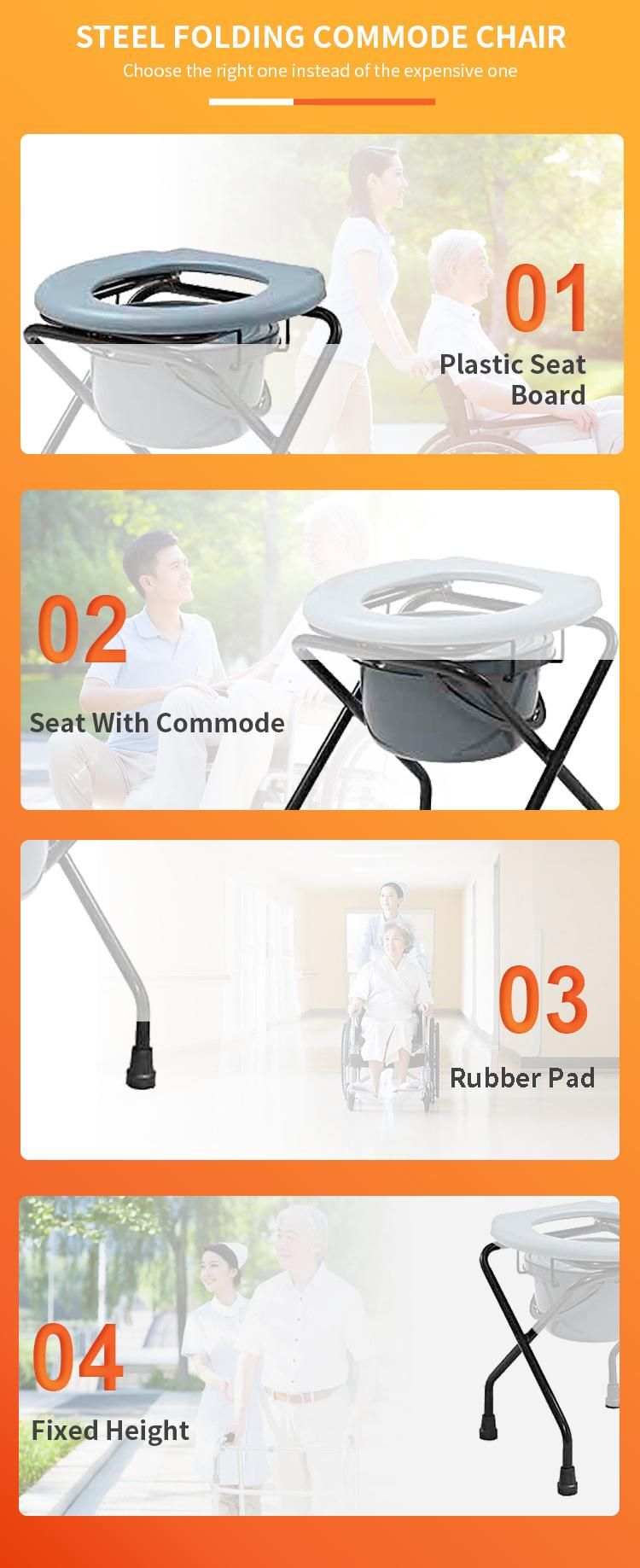 Installation Free Folding Easy Carry portable Steel Non-Slip Free Squate Commode Chair with Grey Color Seat Board with Commode for Elder and Pregnant Woman
