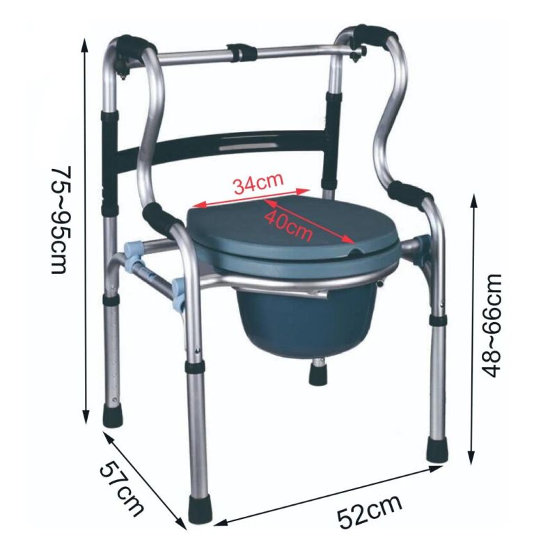 Commode Chair Aluminum Folding Walker/Multi-Function Folding Walker with Wheels