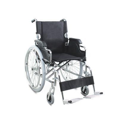 Hospital Lightweight Folding Chromed Steel Manual Transport Wheelchair