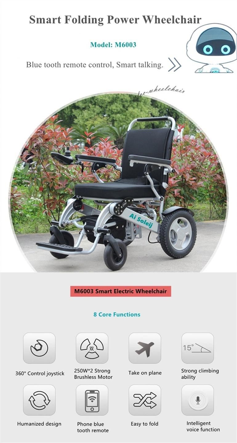 180kg Loading Aluminium Lightweight Fauteuil Roulant Electrique Folding Powered Electric Wheelchair