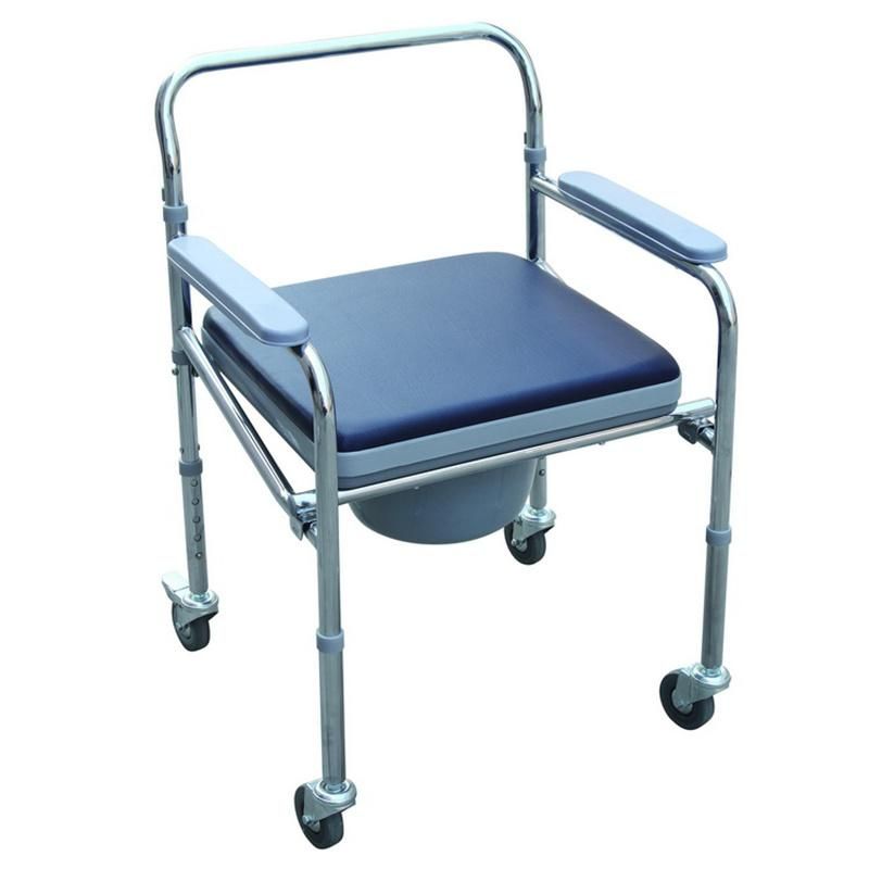 Home Care with Wheel Height Adjust Lightweight Safety Toilet Seat Elderly/Disable Patient People Rehabilitation Products Steel Nursing Commode Chair