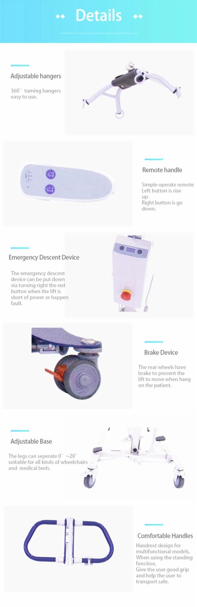 Home Use Aluminium Mobile Sollevatore Paziente Folding Electric Patient Lift