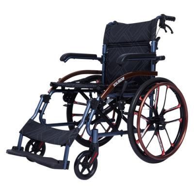 Rear Wheel Magnesium Aluminum Foldable Portable Wheelchair with Hot Sale