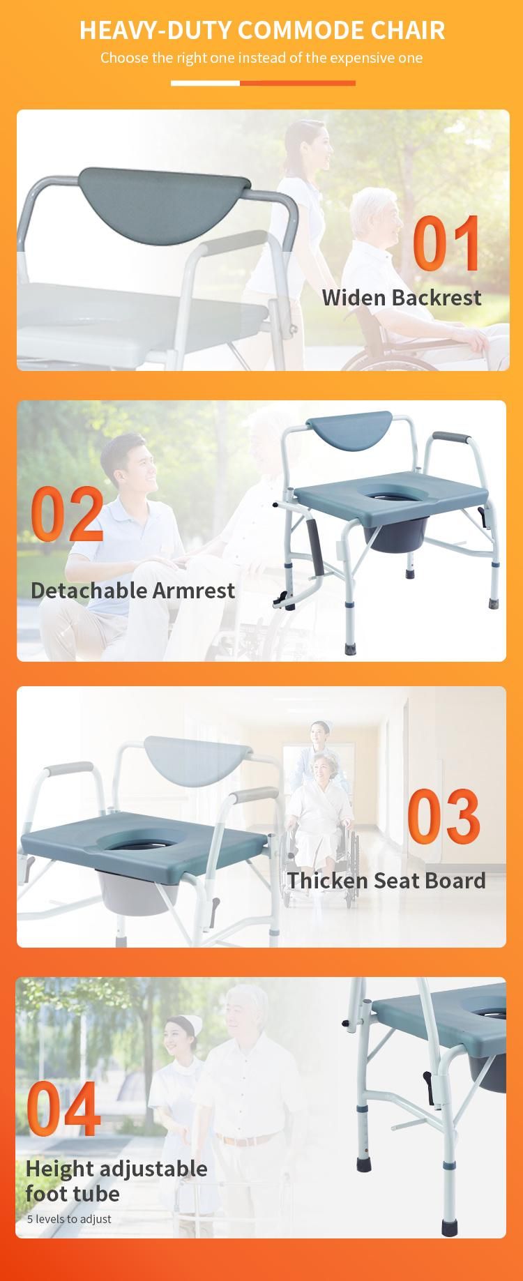 Big Commode Chair Bedroom Big Seat Width Height Adjust Heavy-Duty Medical Steel Commode Chair with Bucket Steel for Obese Patients