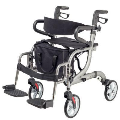 Four Wheels Aluminum Rollator Walker with Footrest and Armrest