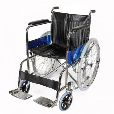 High Mechanism Disabled Manual Handicap Chrome Wheelchair with Hand Brake