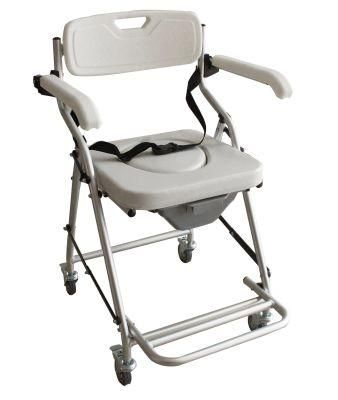 Nursing Care Height Adjustable Transfer Commode Chair for Elderly