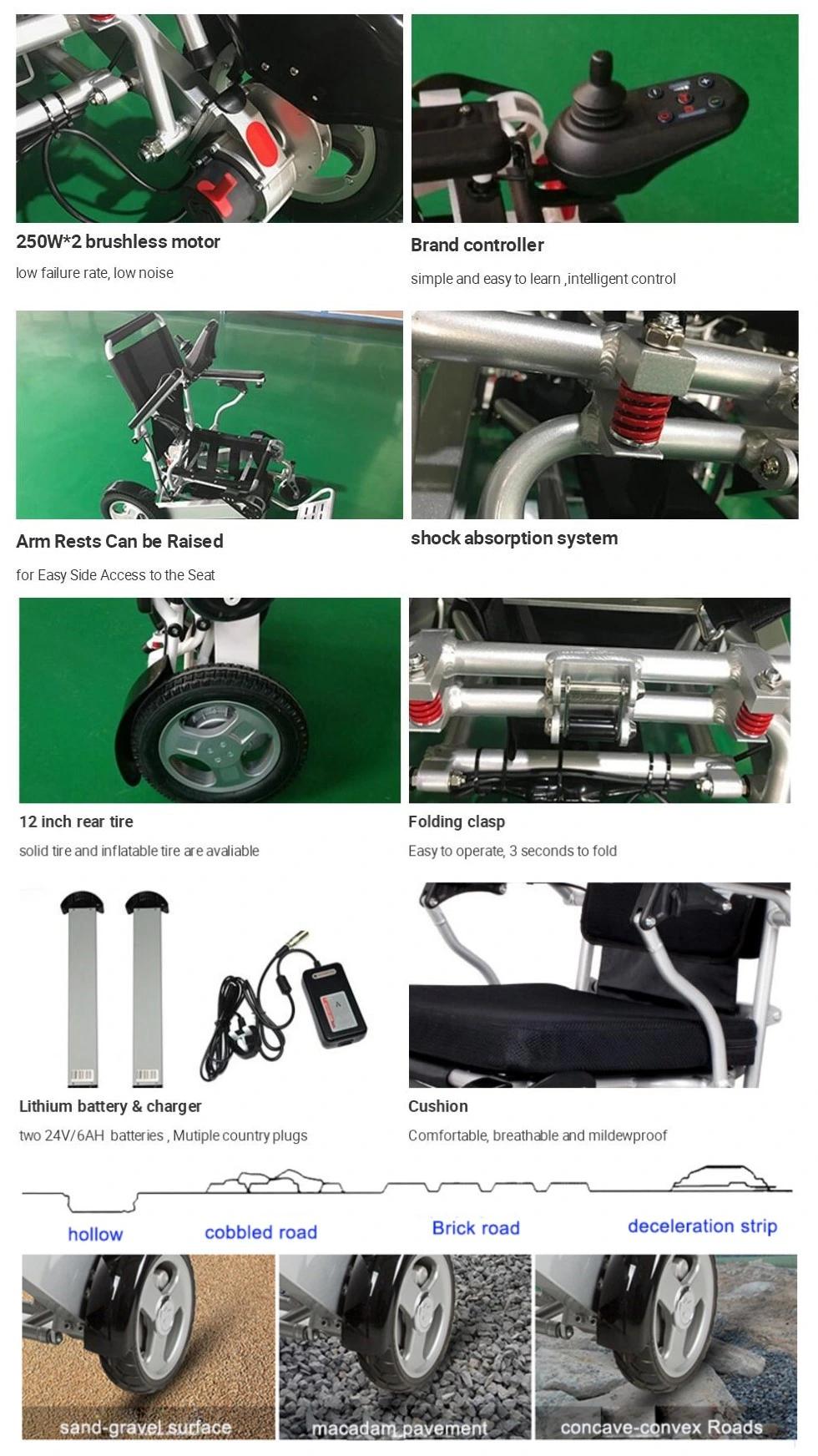 Popular Luxury Ultralight Foldable Electric Power Wheelchair with Aluminum Alloy 250W Brushless Motor for Disabled