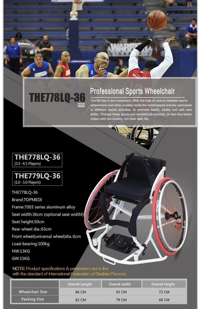 Disabled Athlete Active Training Leisure Basketball Sport Wheelchair with Spinergy Wheel