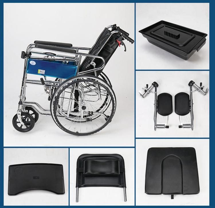 Steel Orthopaedic Legrests Manual Wheelchair with Toilet Seat