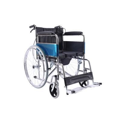 Best Selling Products Folding Commode Wheelchair with Toilet Bedpan and Reclining High Backrest