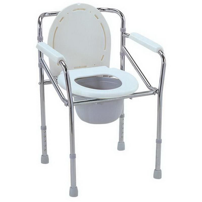 Elderly People Toilet Nursing Seat for Disabled Commode Chair with Bucket Foldable Height Adjustable Chrome Frame Plastic Steel with Antiskid Castor in Bathroom