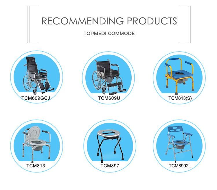 Topmedi Hospital Folding High Back Wheel Chair with Commode