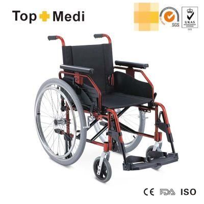 Topmedi Aluminum Foldable Manual Wheelchair with Flip-up and Adjustable Armrest