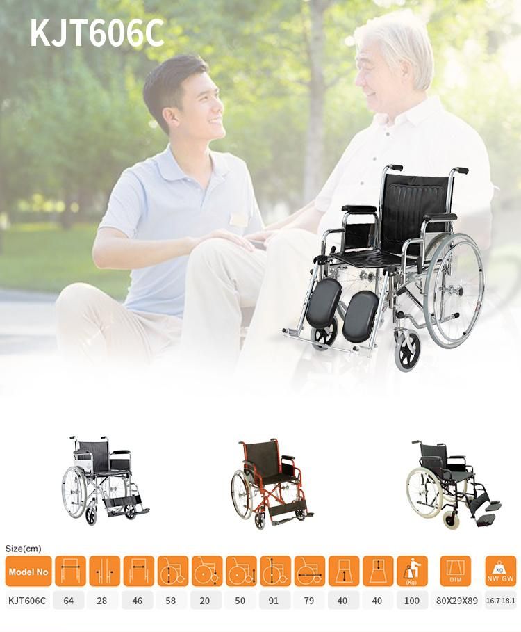 Steel Manual Wheelchair with Detachable Armrest &Footrest