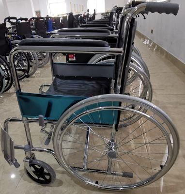 2022 Hospital Disabled People Manual Chrome Frame Steel Wheel Chair