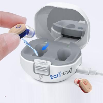 New Mini Ear Hearing Aids Rechargeable Case 2PCS Packed