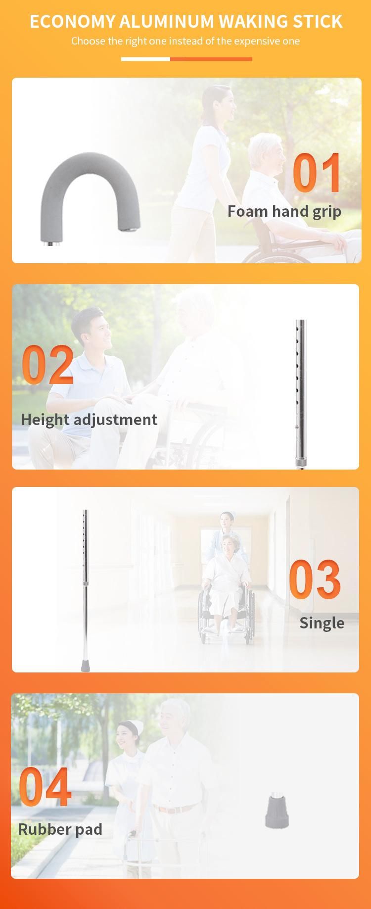 Non-Slip Comfort Foam Grip Aluminum Easy Carry portable Can Adjustable Height Walking Stick Non-Slip Foot Pad Single Cane for Elder Weight Capacity 100kgs