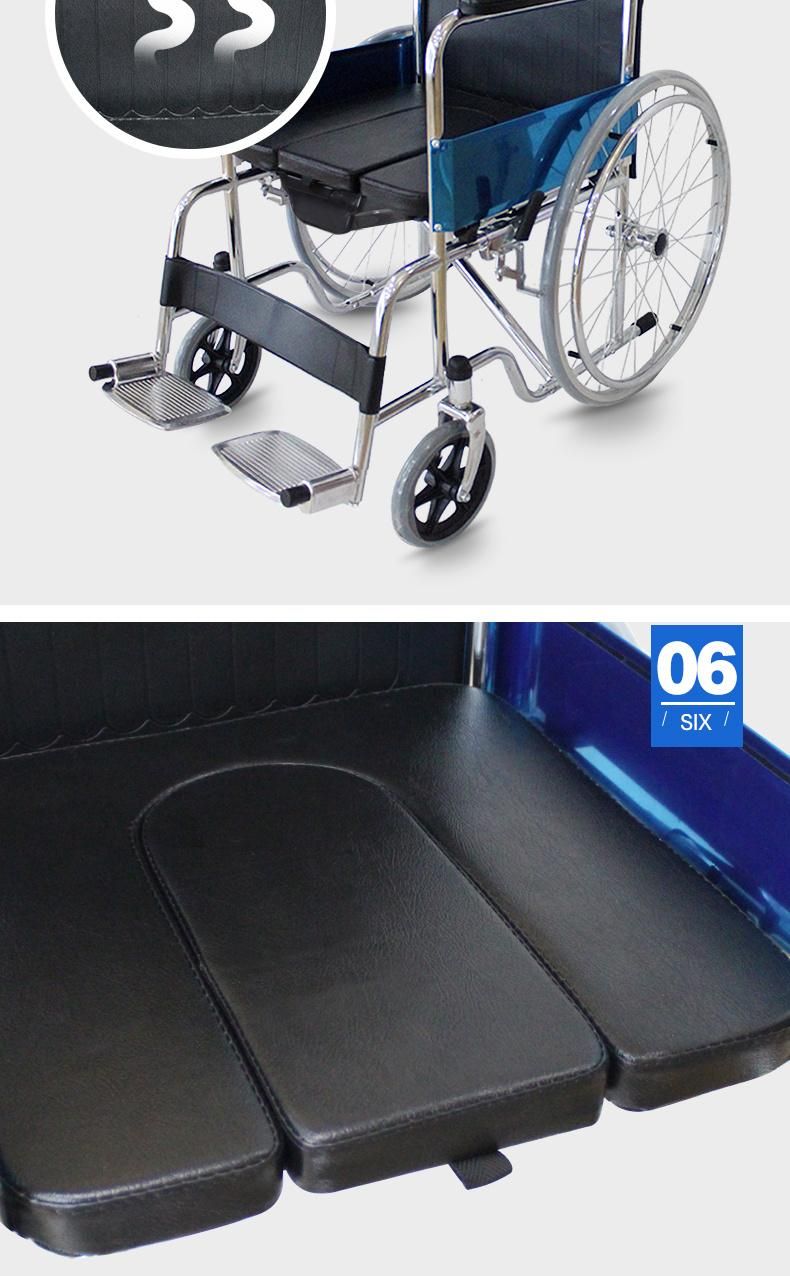 Hq608 High Quality Medical Equipment Manual Folding Wheelchair with Commode