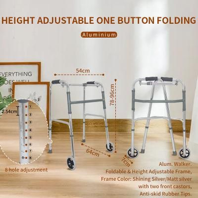 Disabled Foldable Aluminum Walking Aids Elderly Walker with Wheels