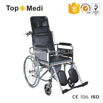 Topmedi High Back Reclining Steel Manual Commode Wheelchair