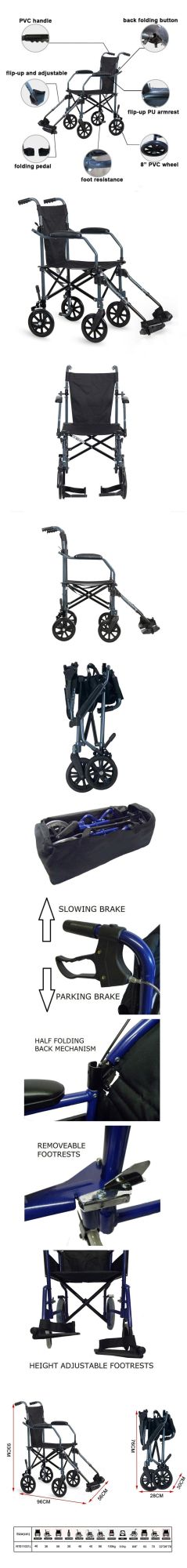 8" Wheels Lightweight Portable Transport Folding Wheelchair for Disabled